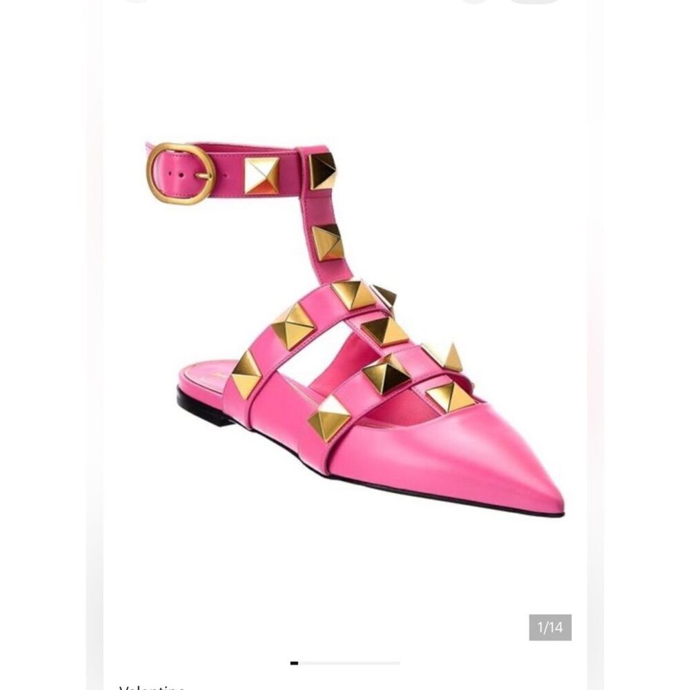 Valentino Pink Studded Pointed Toe Ankle-Strap Sandal